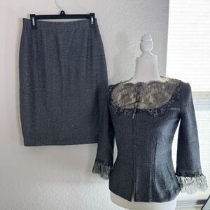 St John Couture Metallic Speckled Jacket and Skirt Size 2/6